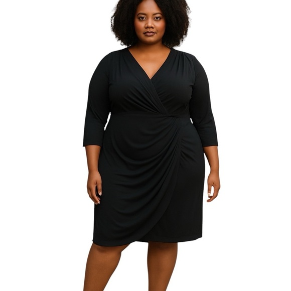 Lauren Ralph Lauren Plus Size Black Faux Wrap Dress - Picture 1 of 9